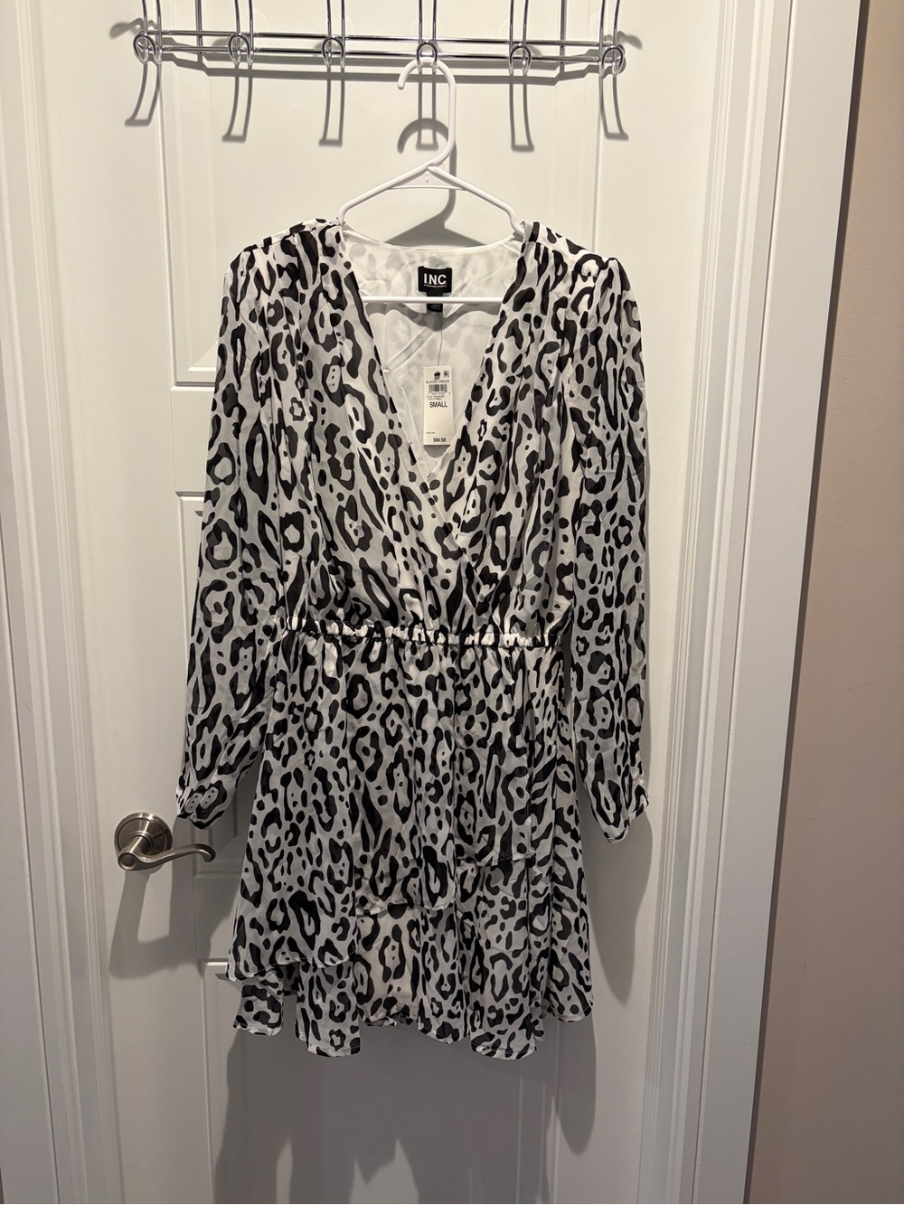 INC International Concepts Black and White Leopard-Print Wrap Dress